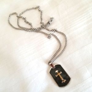 Chisel Sterling Silver Gold Cross ID Tag Religious Necklace